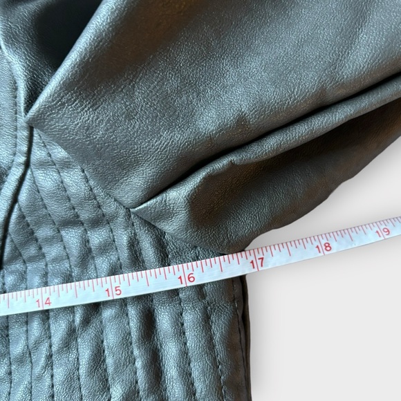 Asymmetrical Cropped Vegan Leather Moto Biker Jacket Grey Medium - Picture 11 of 16